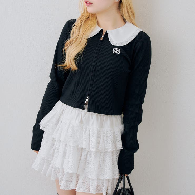 ブラック | フリル衿ドッキングダブルジップトップス | RMAF　NICE CLAUP / OLIVE des OLIVE