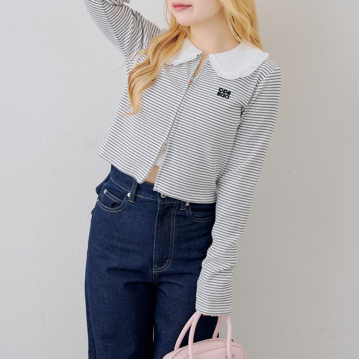 ボーダー | フリル衿ドッキングダブルジップトップス | RMAF　NICE CLAUP / OLIVE des OLIVE