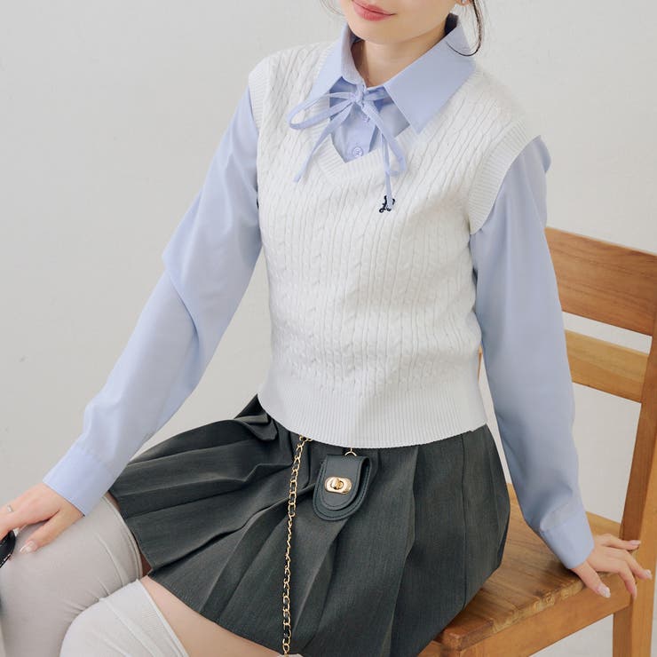 アイボリー | シャツ+ニットベストドッキングプルオーバー | RMAF　NICE CLAUP / OLIVE des OLIVE