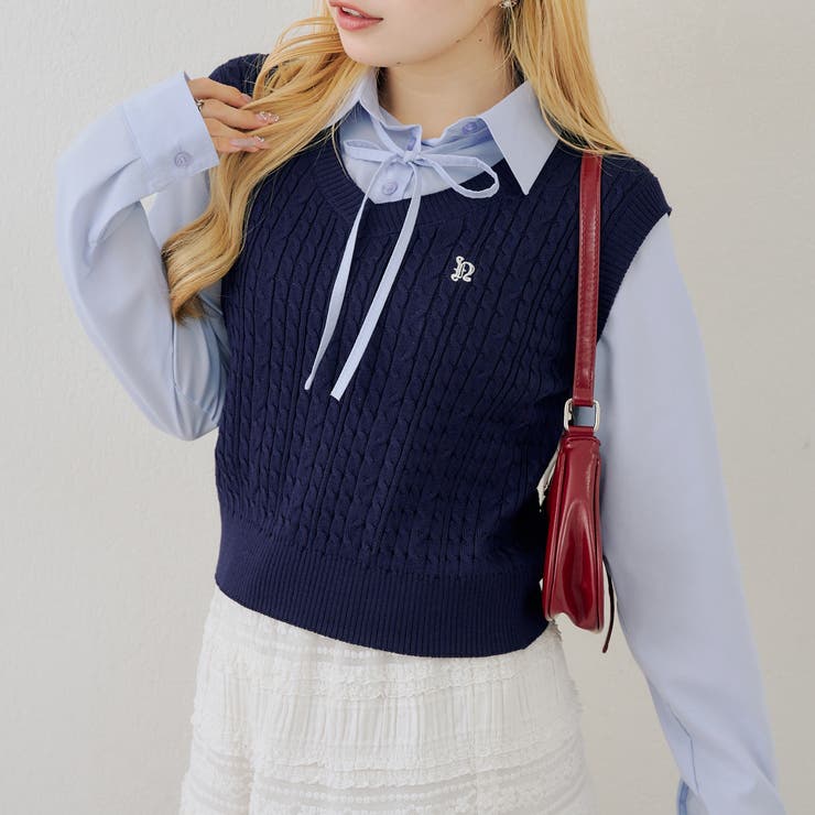 ネイビー | シャツ+ニットベストドッキングプルオーバー | RMAF　NICE CLAUP / OLIVE des OLIVE