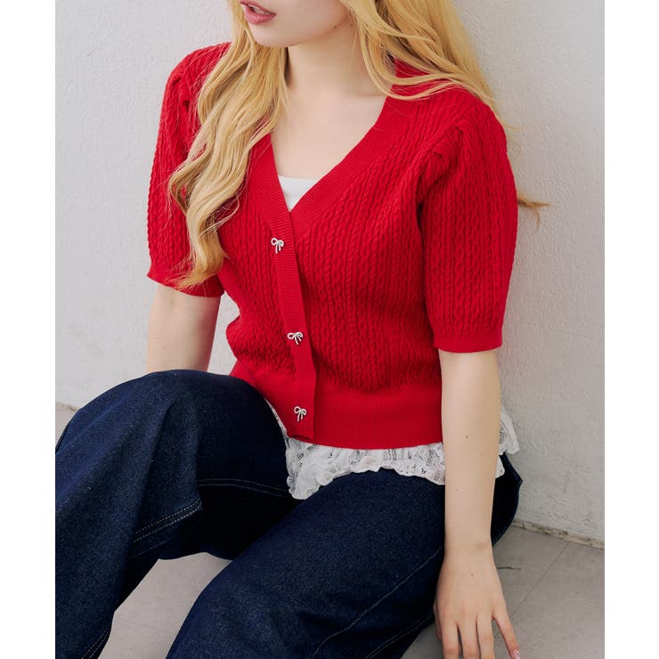 裾レースベビーケーブル半袖ニット | RMAF　NICE CLAUP / OLIVE des OLIVE | 詳細画像2 