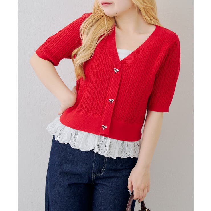 裾レースベビーケーブル半袖ニット | RMAF　NICE CLAUP / OLIVE des OLIVE | 詳細画像3 