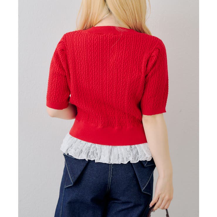 裾レースベビーケーブル半袖ニット | RMAF　NICE CLAUP / OLIVE des OLIVE | 詳細画像5 