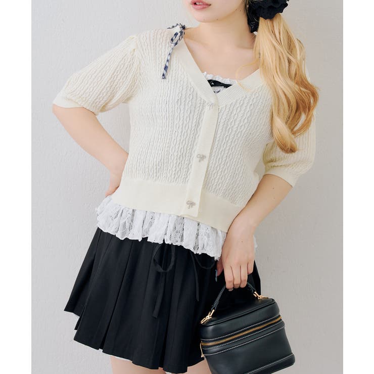 アイボリー | 裾レースベビーケーブル半袖ニット | RMAF　NICE CLAUP / OLIVE des OLIVE