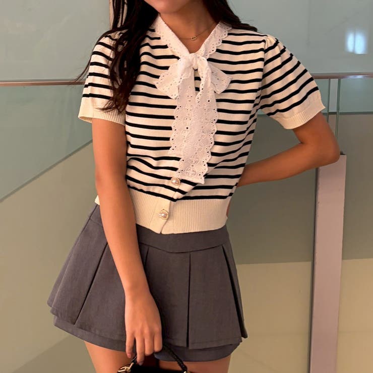 レースボウタイ半袖ニット | RMAF　NICE CLAUP / OLIVE des OLIVE | 詳細画像10 