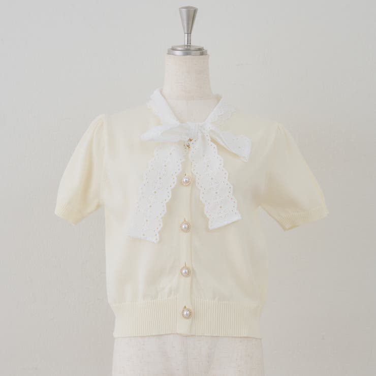 オフ | レースボウタイ半袖ニット | RMAF　NICE CLAUP / OLIVE des OLIVE