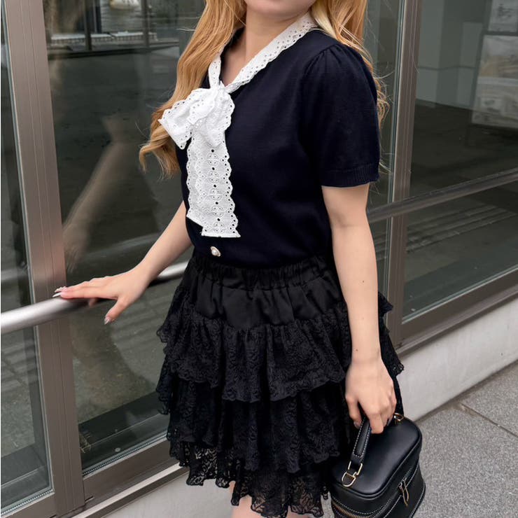 レースボウタイ半袖ニット | RMAF　NICE CLAUP / OLIVE des OLIVE | 詳細画像2 