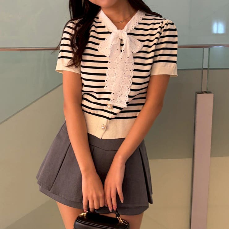 ボーダー | レースボウタイ半袖ニット | RMAF　NICE CLAUP / OLIVE des OLIVE