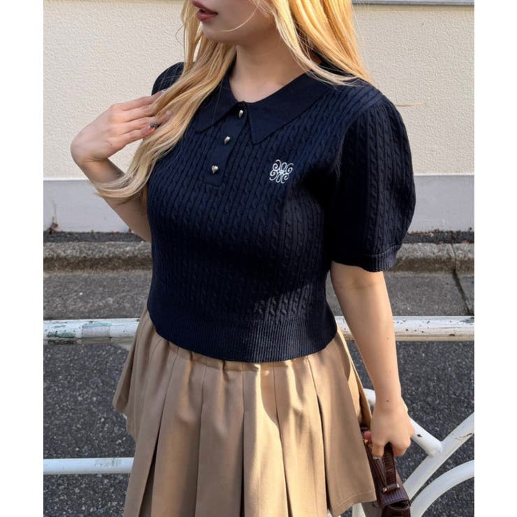 ケーブル半袖ポロニット | RMAF　NICE CLAUP / OLIVE des OLIVE | 詳細画像1 