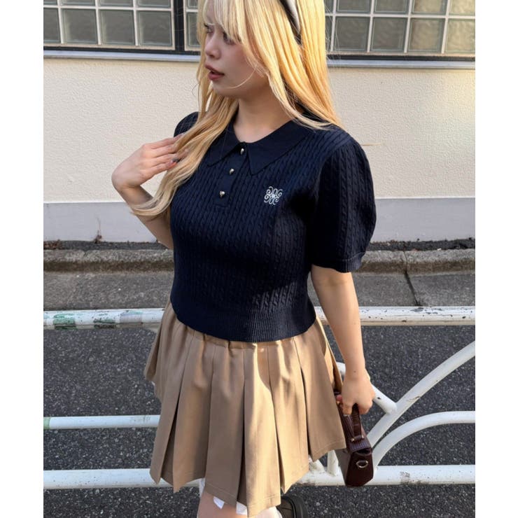 ネイビー | ケーブル半袖ポロニット | RMAF　NICE CLAUP / OLIVE des OLIVE