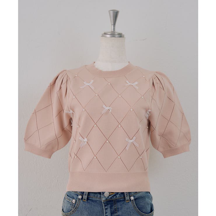 ピンク | オーガンちびリボン半袖ニット | RMAF　NICE CLAUP / OLIVE des OLIVE