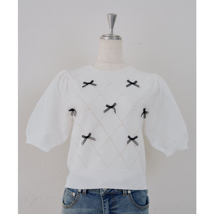 オフ | オーガンちびリボン半袖ニット | RMAF　NICE CLAUP / OLIVE des OLIVE