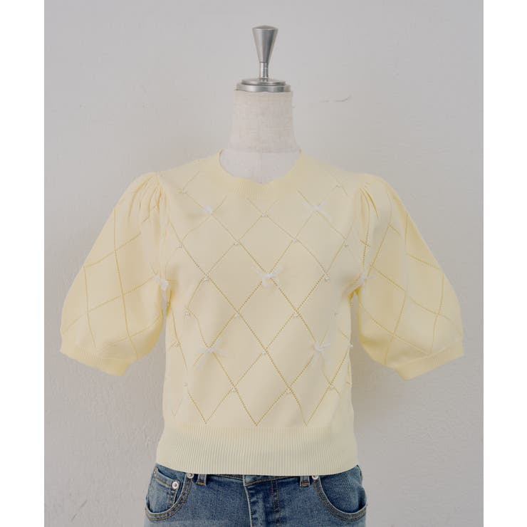 イエロー | オーガンちびリボン半袖ニット | RMAF　NICE CLAUP / OLIVE des OLIVE