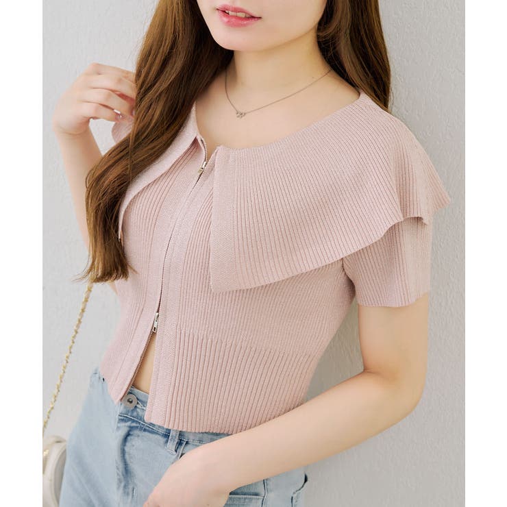 【5色展開】キラキララメ入り素材 ビッグ衿ラメジップカーディガン | RMAF　NICE CLAUP / OLIVE des OLIVE | 詳細画像8 