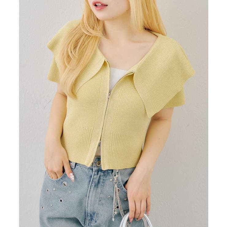 【5色展開】キラキララメ入り素材 ビッグ衿ラメジップカーディガン | RMAF　NICE CLAUP / OLIVE des OLIVE | 詳細画像23 