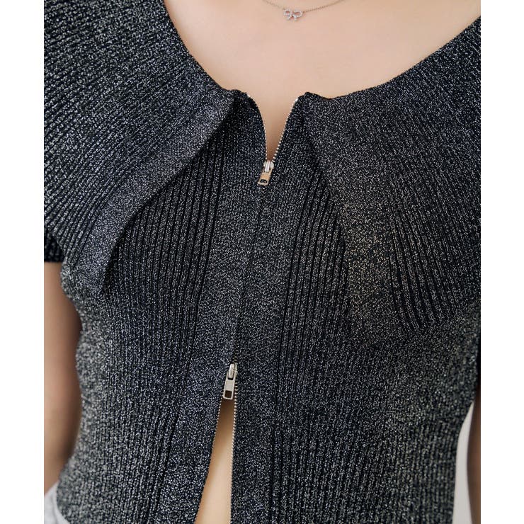 【5色展開】キラキララメ入り素材 ビッグ衿ラメジップカーディガン | RMAF　NICE CLAUP / OLIVE des OLIVE | 詳細画像40 