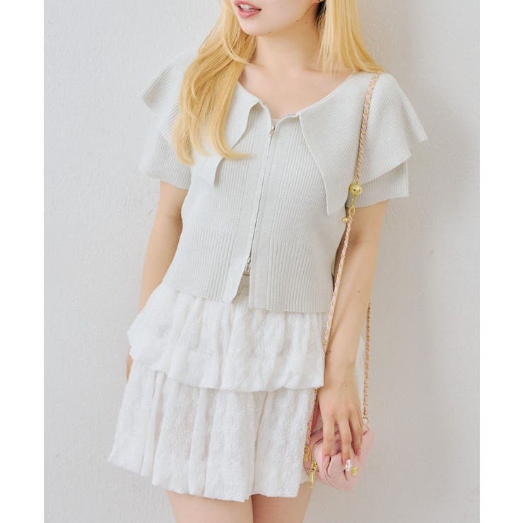 アイボリー | 【5色展開】キラキララメ入り素材 ビッグ衿ラメジップカーディガン | RMAF　NICE CLAUP / OLIVE des OLIVE