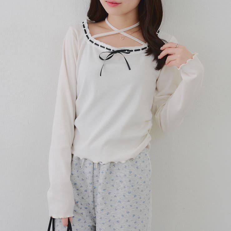 アイボリー | 衿レースリボンテレコトップス | RMAF　NICE CLAUP / OLIVE des OLIVE