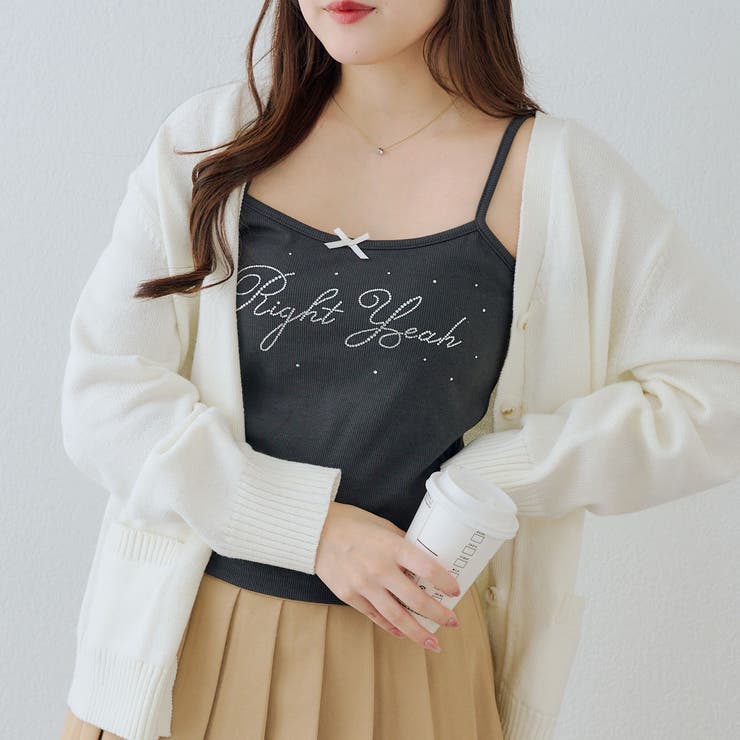 チャコール | ラインストーンロゴカップ付キャミ | RMAF　NICE CLAUP / OLIVE des OLIVE