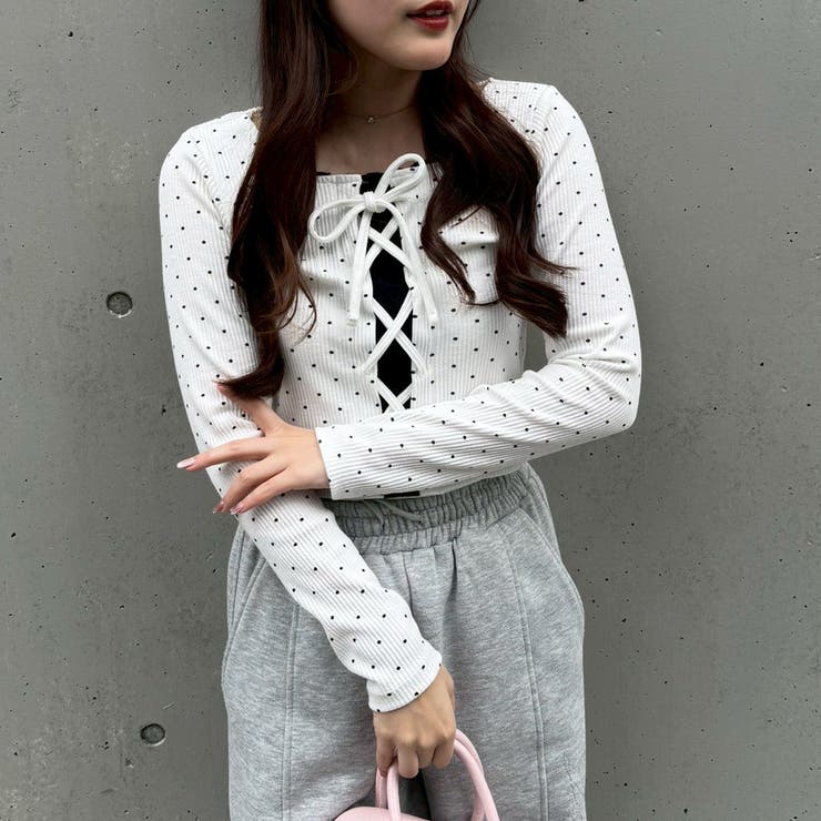 レース×レースアップドッキングテレコトップス | RMAF　NICE CLAUP / OLIVE des OLIVE | 詳細画像1 