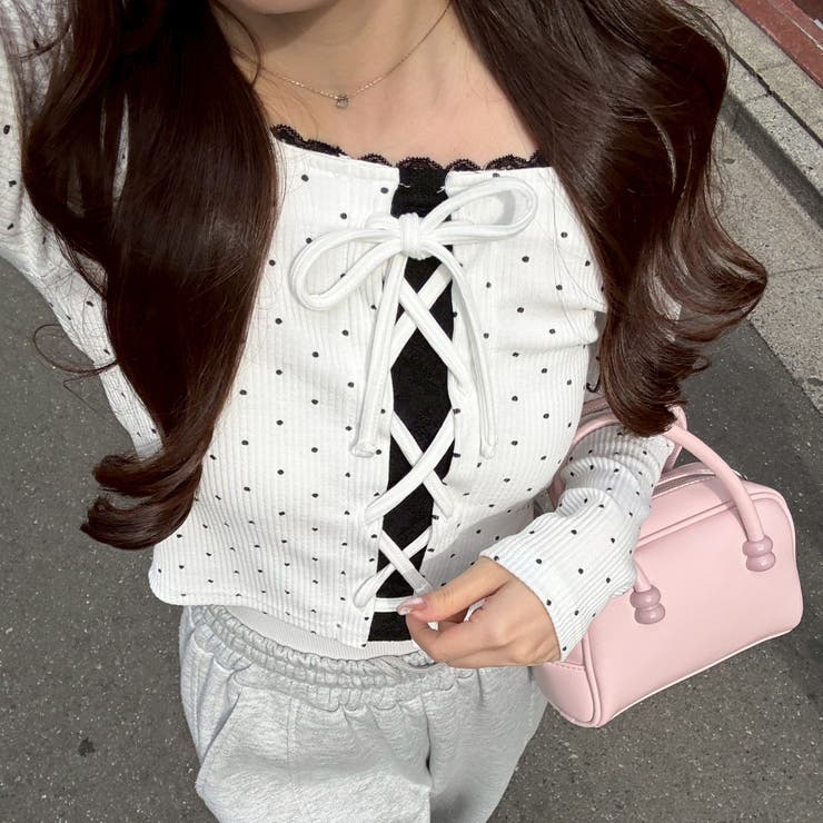 レース×レースアップドッキングテレコトップス | RMAF　NICE CLAUP / OLIVE des OLIVE | 詳細画像2 