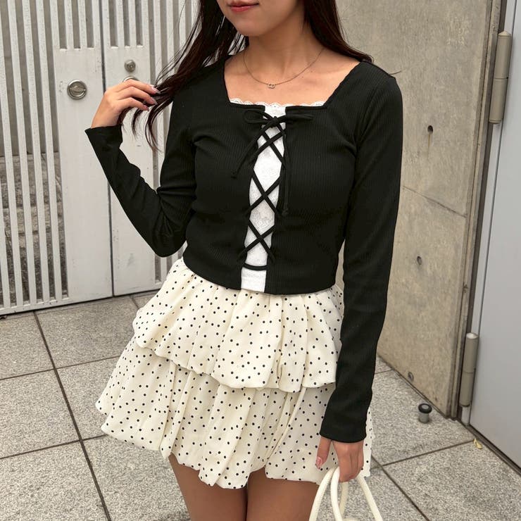 ブラック | レース×レースアップドッキングテレコトップス | RMAF　NICE CLAUP / OLIVE des OLIVE