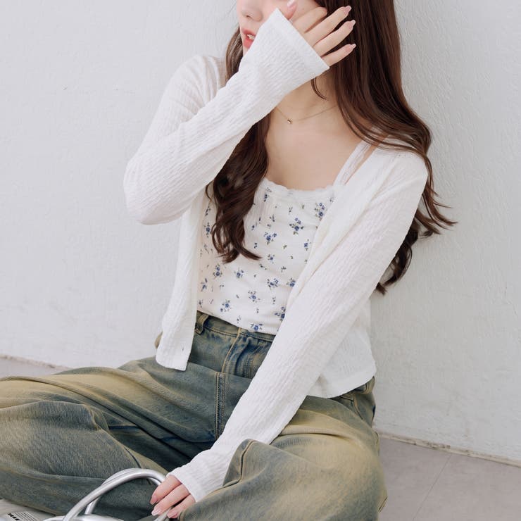 【セットアイテム】花柄ジャガードカーディガン×キャミ | NICE CLAUP / OLIVE des OLIVE　OUTLET | 詳細画像2 