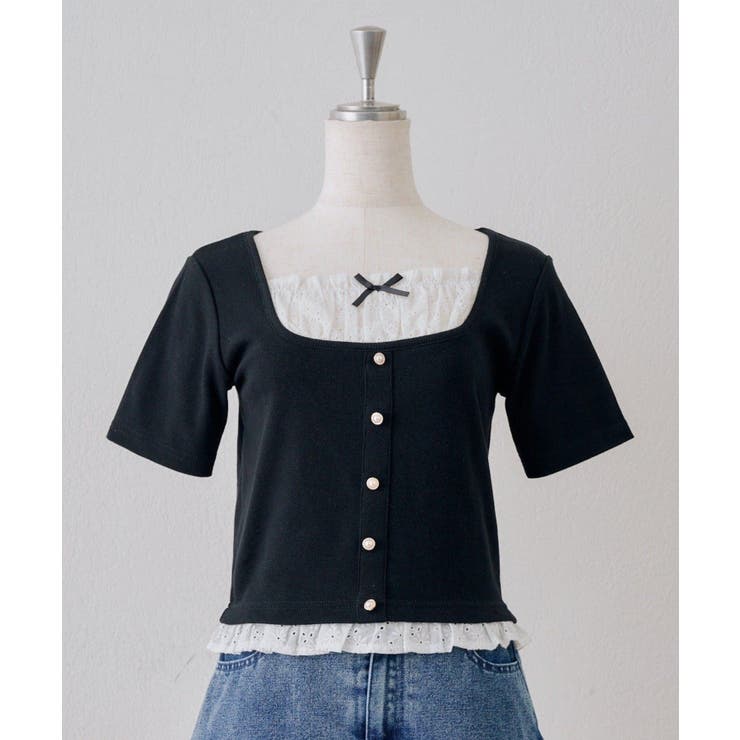 ブラック | レースドッキングテレコT | RMAF　NICE CLAUP / OLIVE des OLIVE