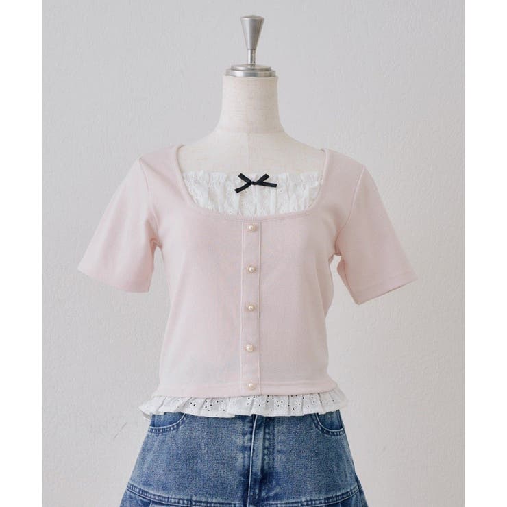 ピンク | レースドッキングテレコT | RMAF　NICE CLAUP / OLIVE des OLIVE