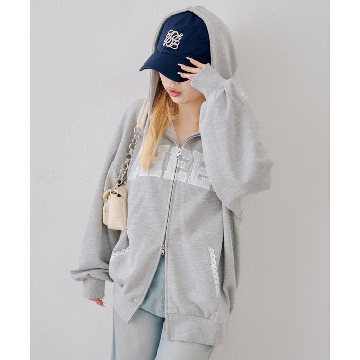 トップグレー | 【5色展開】レースロゴ裏毛パーカー | RMAF　NICE CLAUP / OLIVE des OLIVE