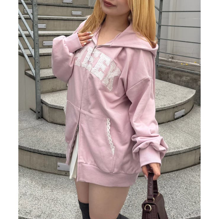 ピンク | 【5色展開】レースロゴ裏毛パーカー | RMAF　NICE CLAUP / OLIVE des OLIVE