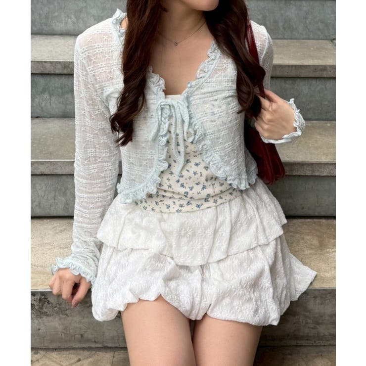 サックス | 【セットアイテム】レースカーディガン×カップ付きレースキャミ | RMAF　NICE CLAUP / OLIVE des OLIVE