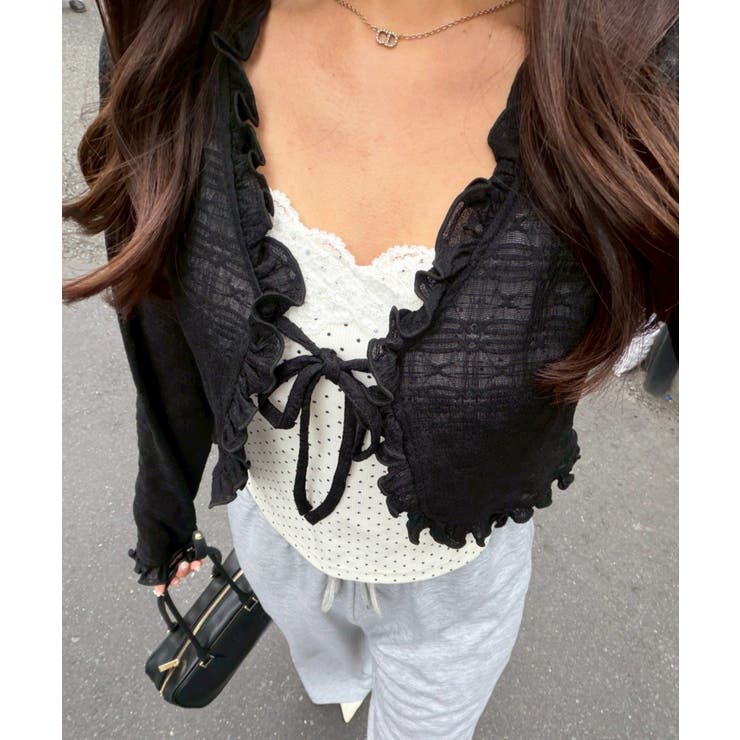 ブラック | 【セットアイテム】レースカーディガン×カップ付きレースキャミ | RMAF　NICE CLAUP / OLIVE des OLIVE