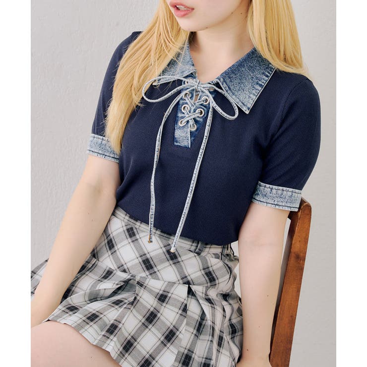 デニム切替レースアッププルオーバー | RMAF　NICE CLAUP / OLIVE des OLIVE | 詳細画像1 