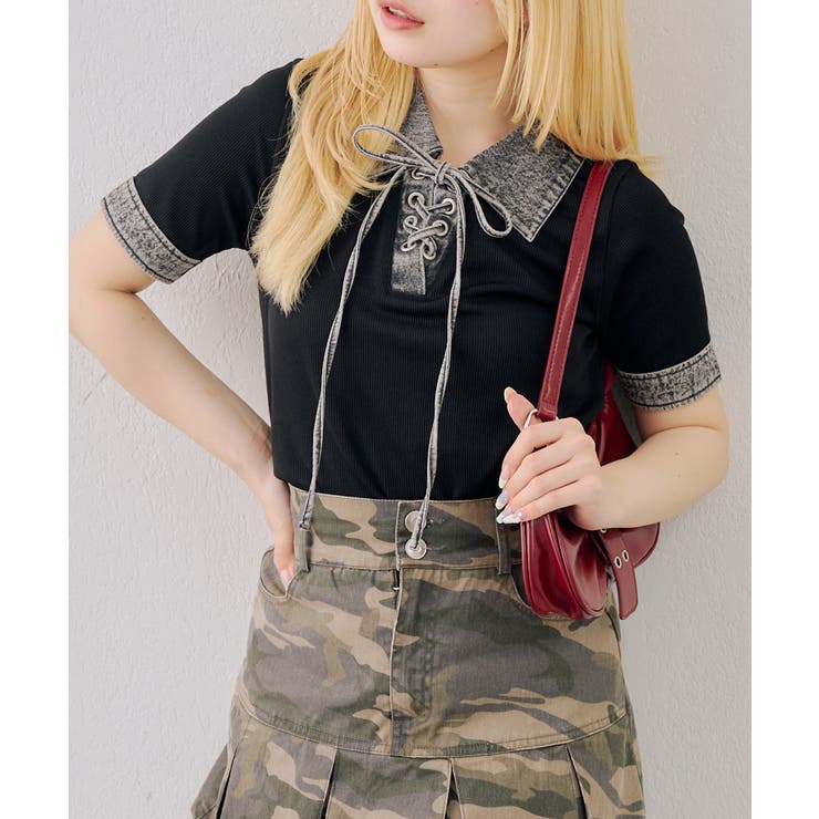 ブラック | デニム切替レースアッププルオーバー | RMAF　NICE CLAUP / OLIVE des OLIVE