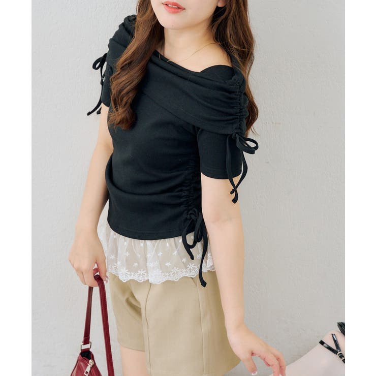 ブラック | オフショル裾レーステレコトップス | RMAF　NICE CLAUP / OLIVE des OLIVE