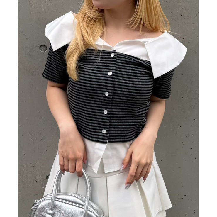ボーダー | シャツフェイクオフショルトップス | RMAF　NICE CLAUP / OLIVE des OLIVE