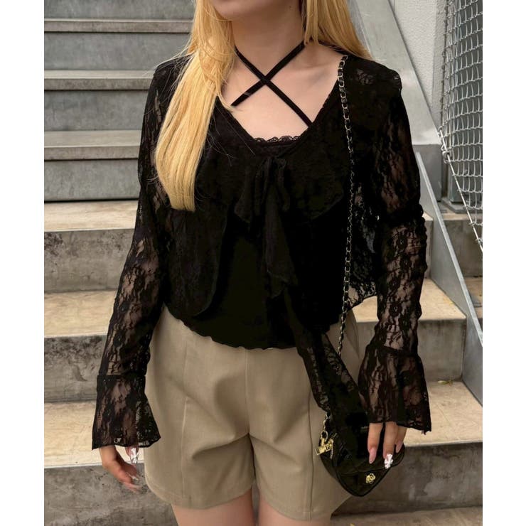 ブラック | ラッフルレースボレロカーディガン | RMAF　NICE CLAUP / OLIVE des OLIVE