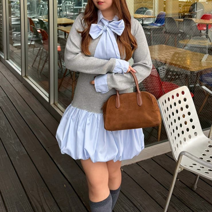 トップグレー | リボン&バルーンドッキングワンピース | NICE CLAUP / OLIVE des OLIVE　OUTLET