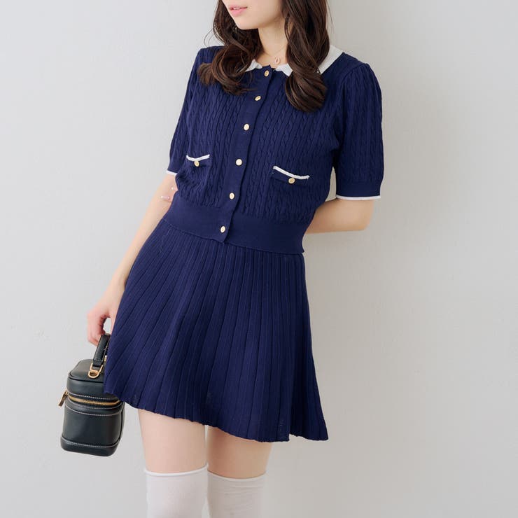 【セットアップ】配色ケーブルニット | NICE CLAUP / OLIVE des OLIVE　OUTLET | 詳細画像1 