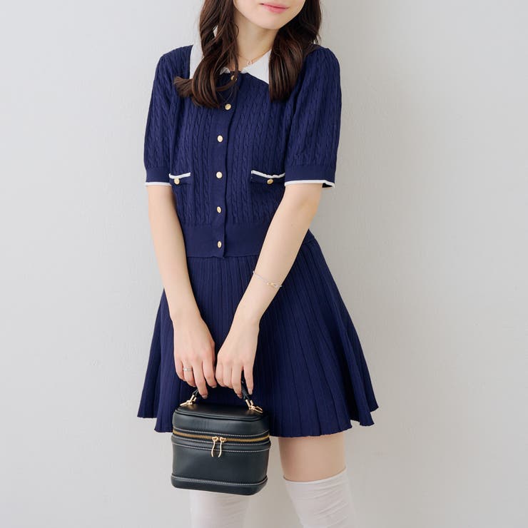 ネイビー | 【セットアップ】配色ケーブルニット | NICE CLAUP / OLIVE des OLIVE　OUTLET