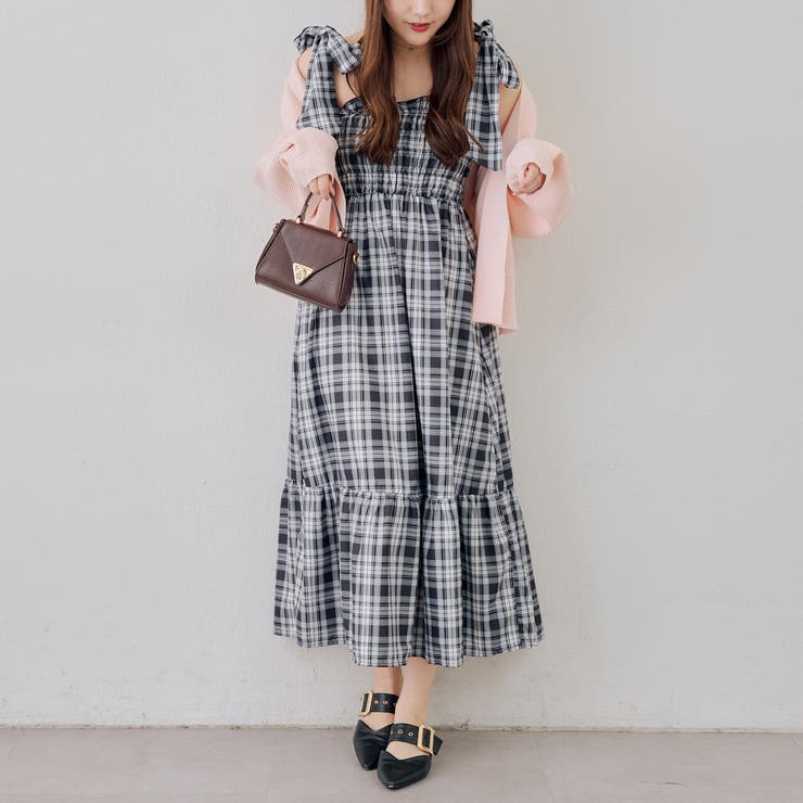 チェック | シャーリングロングタンクワンピース | NICE CLAUP / OLIVE des OLIVE　OUTLET