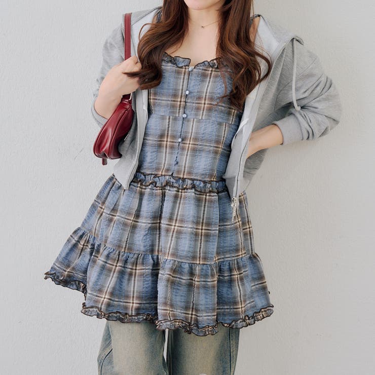 ブルー | フリル付きキャミティアードワンピース | NICE CLAUP / OLIVE des OLIVE　OUTLET