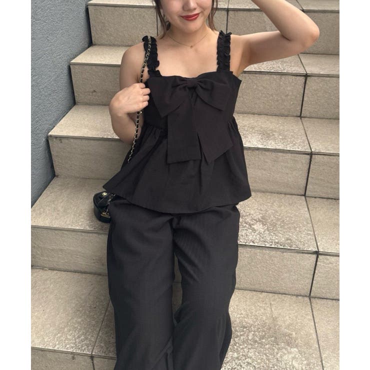 ブラック | 【セットアップ】リボン付キャミ×パンツ サロペ風 | RMAF　NICE CLAUP / OLIVE des OLIVE