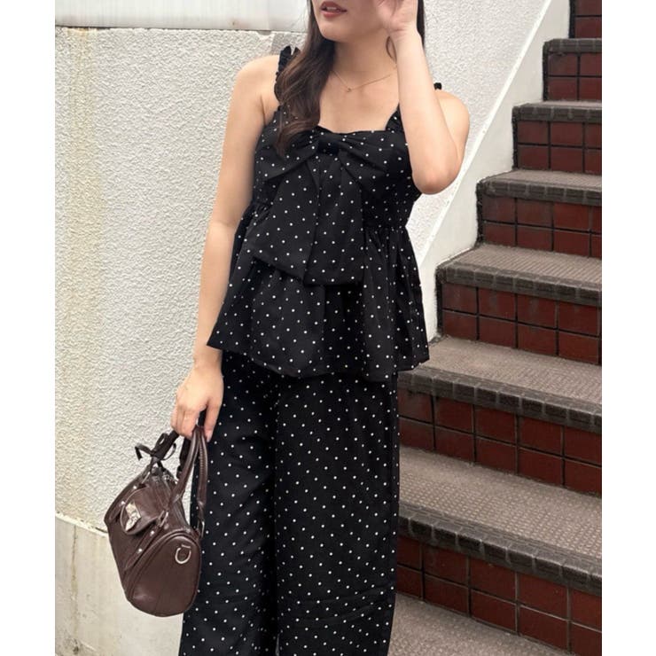 【セットアップ】リボン付キャミ×パンツ サロペ風 | RMAF　NICE CLAUP / OLIVE des OLIVE | 詳細画像3 