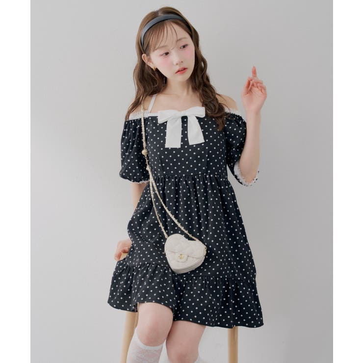 ブラック系 | 【Web限定】リボン付ドットミニワンピース | RMAF　NICE CLAUP / OLIVE des OLIVE