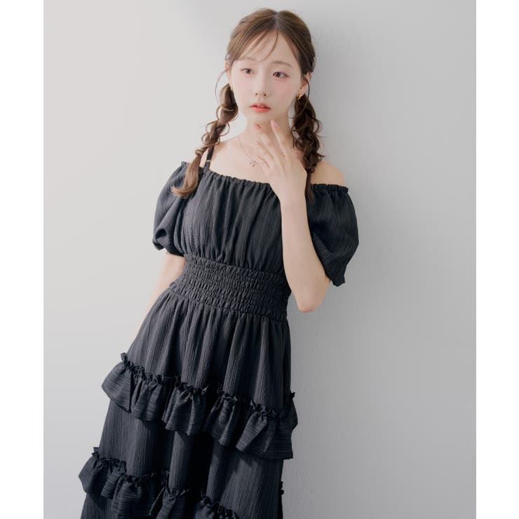 ブラック | 【5種展開】バルーン袖ティアードワンピース | RMAF　NICE CLAUP / OLIVE des OLIVE
