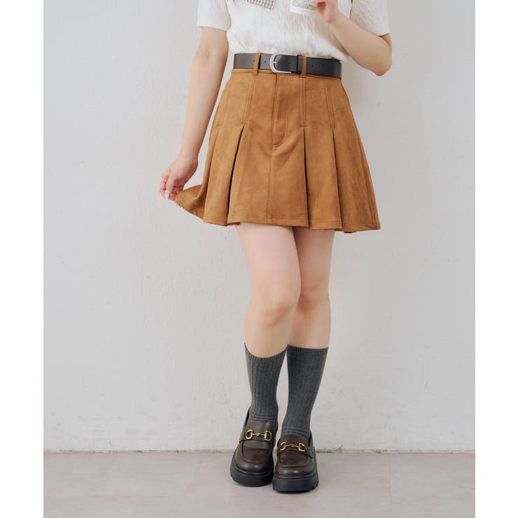 キャメル | ベルト付プリーツミニスカート | RMAF　NICE CLAUP / OLIVE des OLIVE