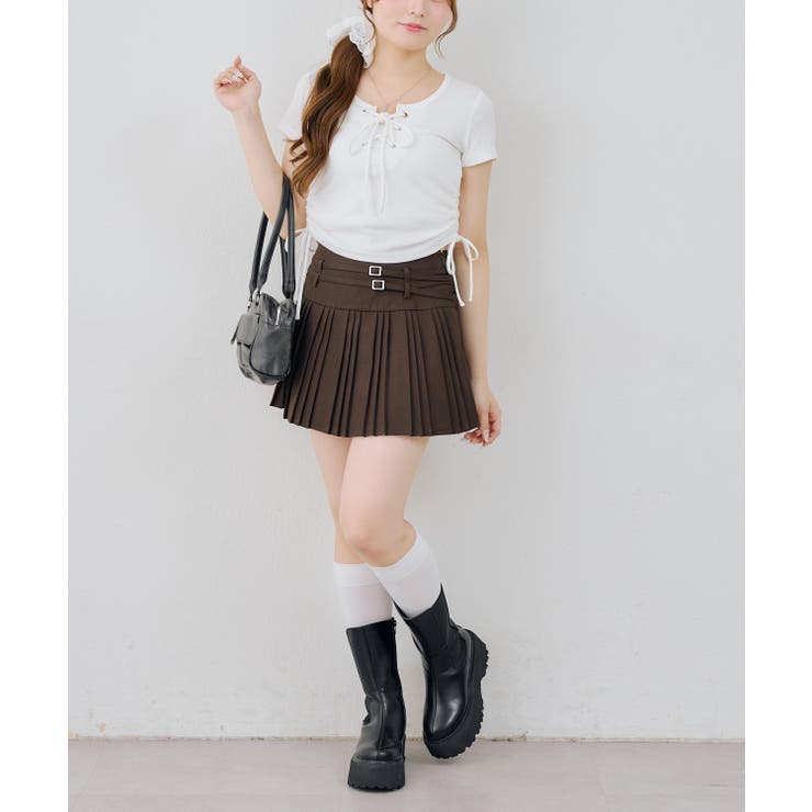 ダブルベルトランダムプリーツミニスカート | RMAF　NICE CLAUP / OLIVE des OLIVE | 詳細画像10 