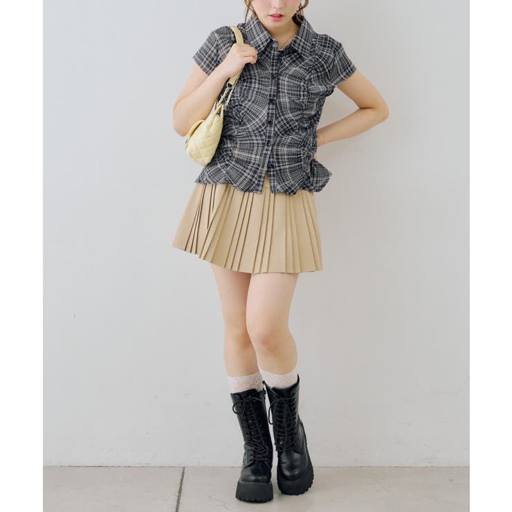 ダブルベルトランダムプリーツミニスカート | RMAF　NICE CLAUP / OLIVE des OLIVE | 詳細画像21 